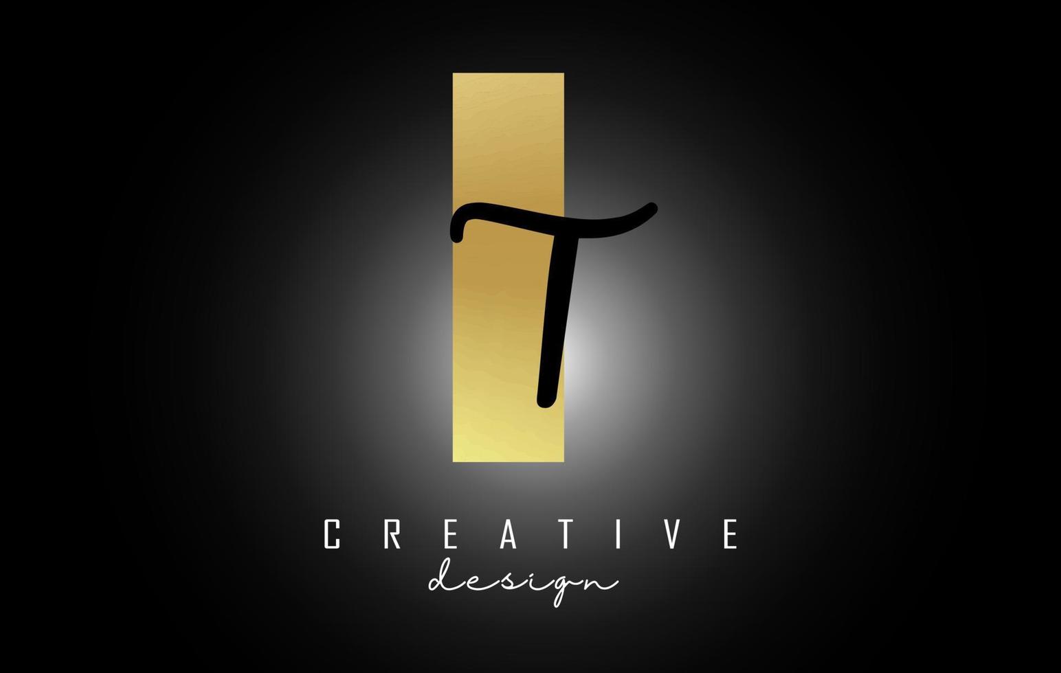 Golden Letters IT Logo with a minimalist design. Letters I and T with geometric and handwritten typography. vector