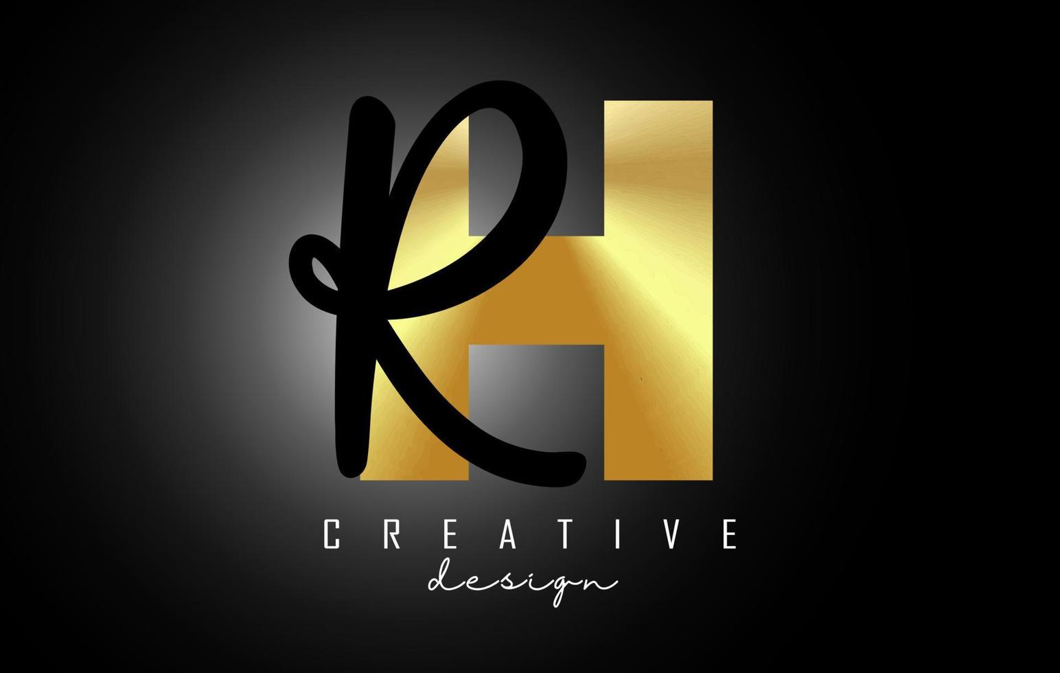 Golden Letters HR Logo with a minimalist design. Letters H and R with geometric and handwritten typography. vector