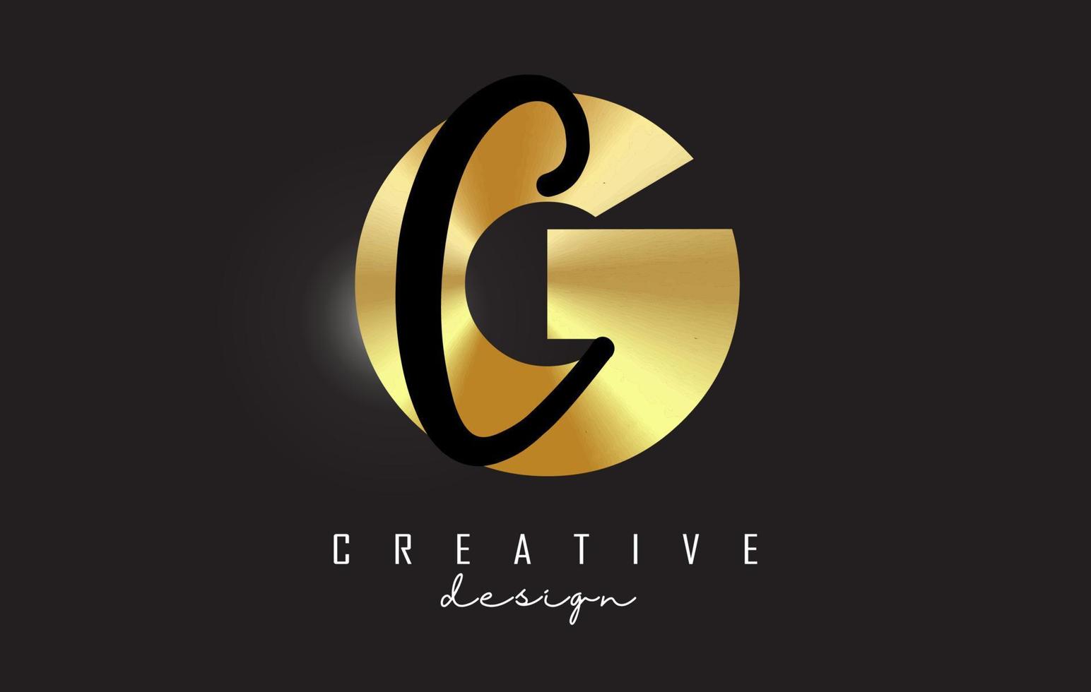 Golden Letters GC Logo with a minimalist design. Letters G and C with geometric and handwritten typography. vector