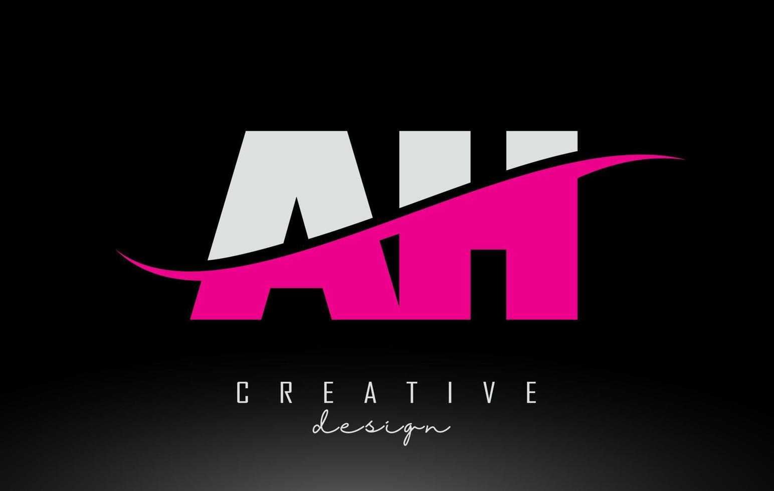 AH A H White andPinkYellow Letter Logo with Swoosh. vector
