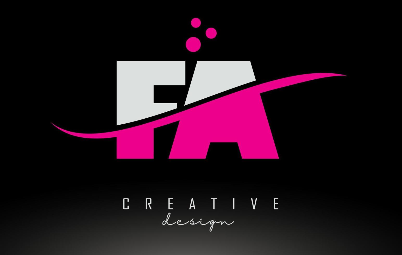 FA F A white and pink Letter Logo with Swoosh and dots. vector