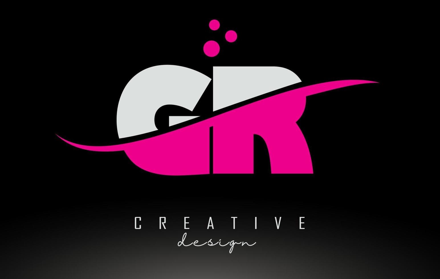 GR G R white and pink Letter Logo with Swoosh and dots. vector