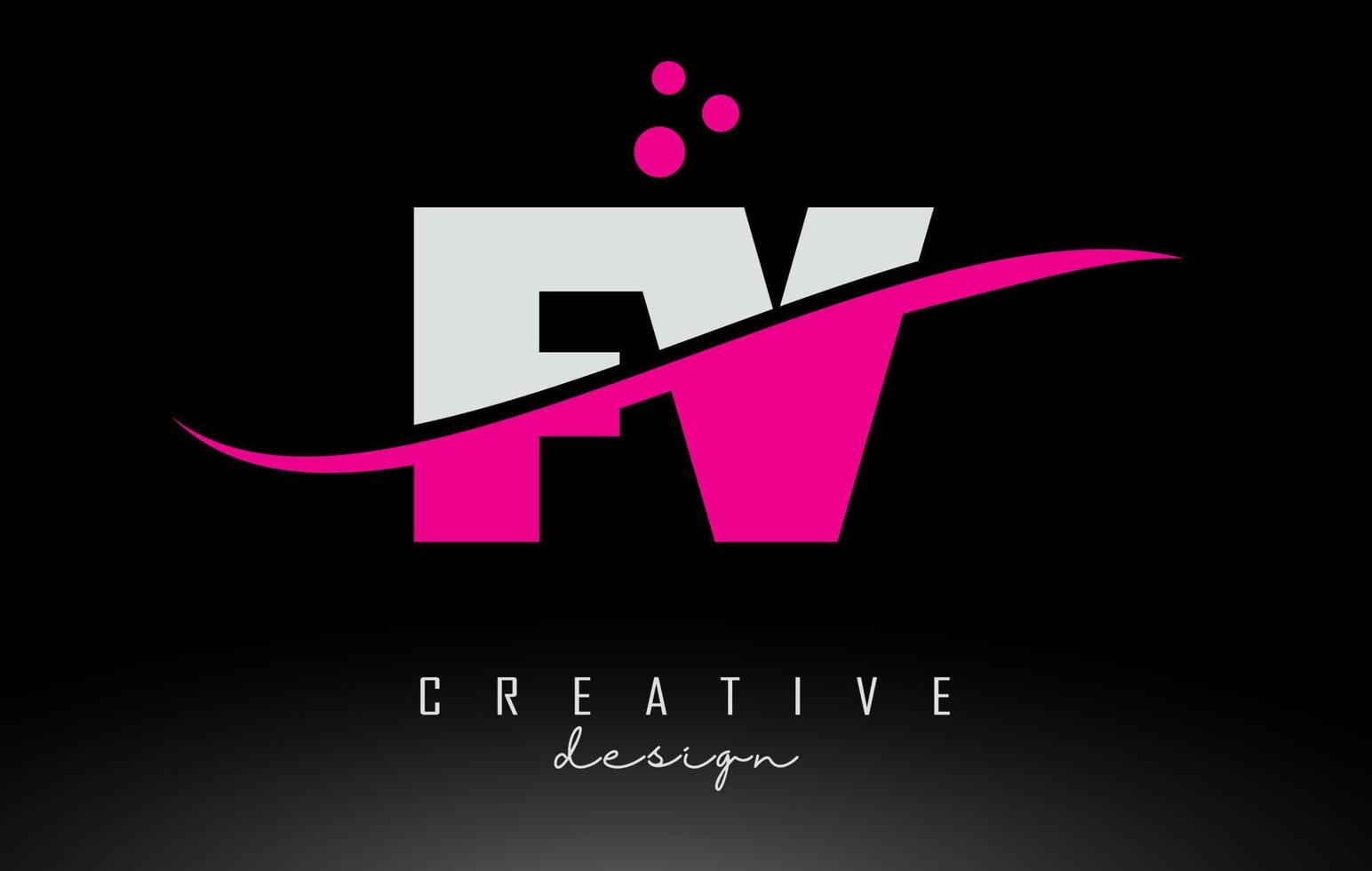 logotipo de letra fv fv en blanco y rosa con swoosh y puntos. vector