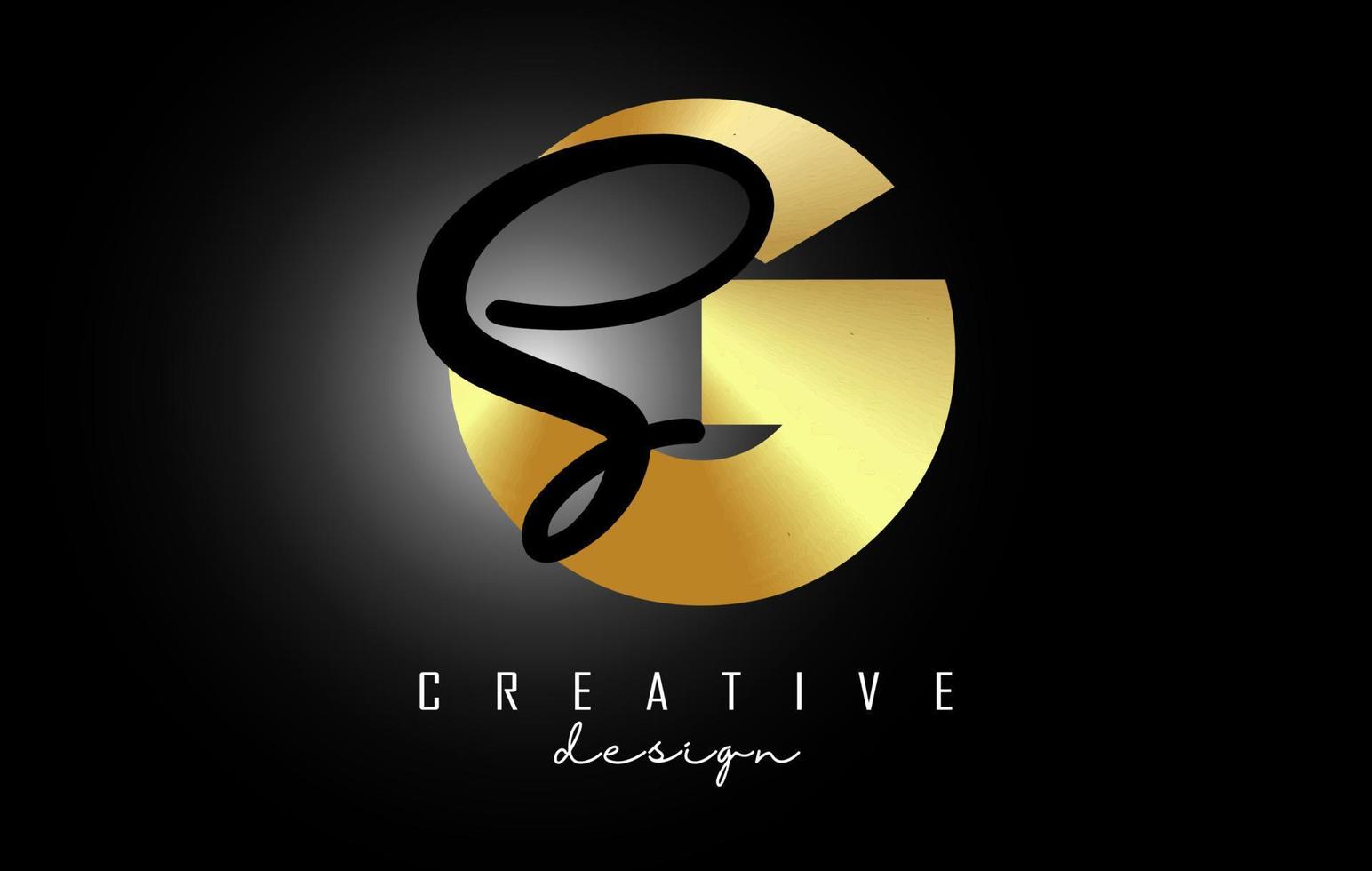 Golden Letters GS Logo with a minimalist design. Letters G and S with geometric and handwritten typography. vector