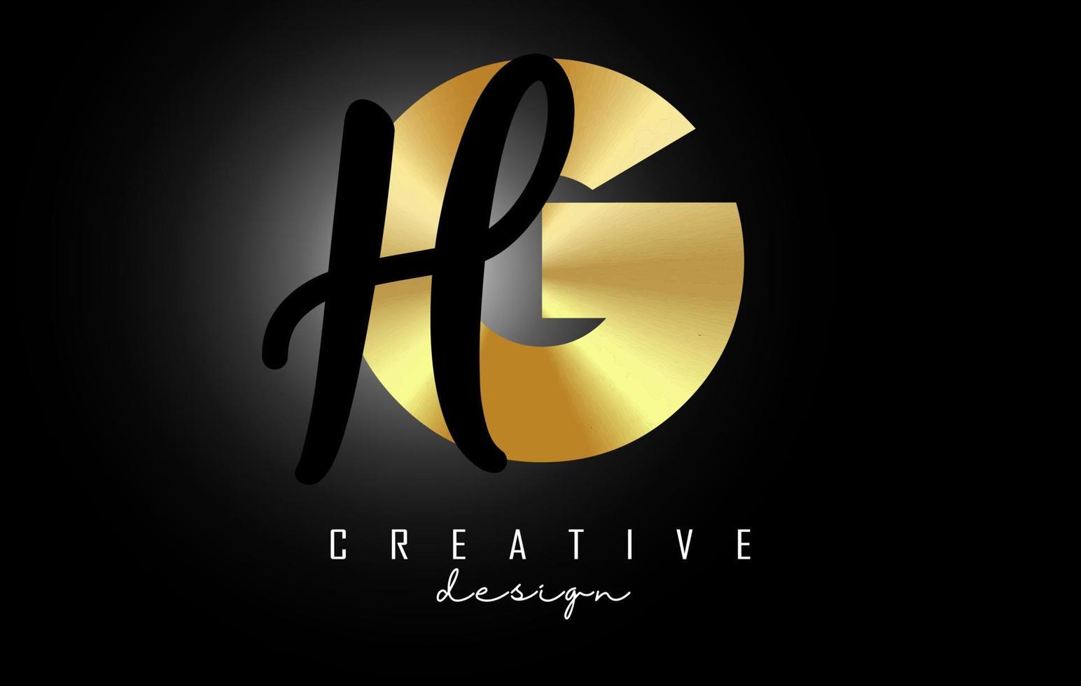 Golden Letters GH Logo with a minimalist design. Letters G and H with geometric and handwritten typography. vector