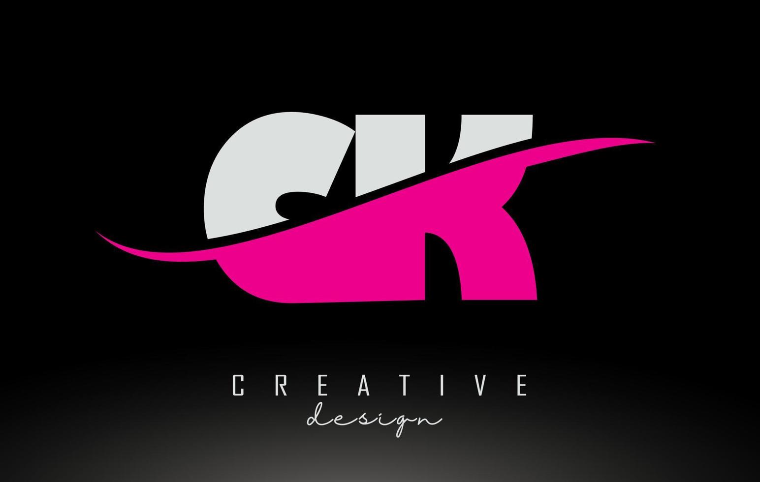 CK C K White and Pink Letter Logo with Swoosh. vector