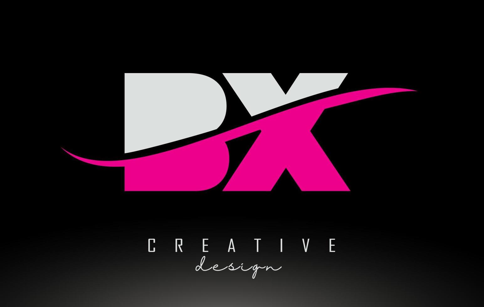 BX B X White and Pink Letter Logo with Swoosh. vector