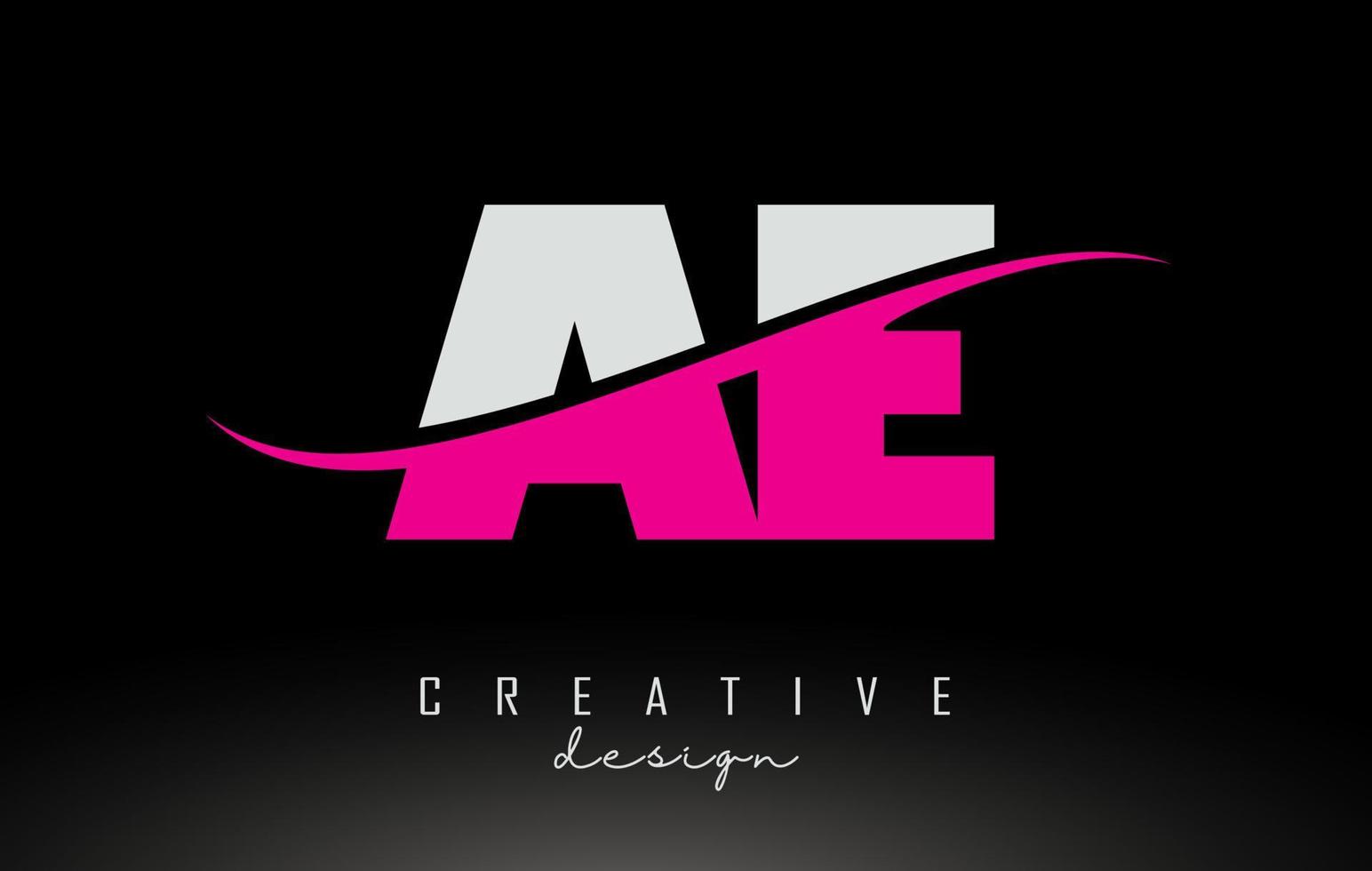 AE A D White and Pink Letter Logo with Swoosh. vector