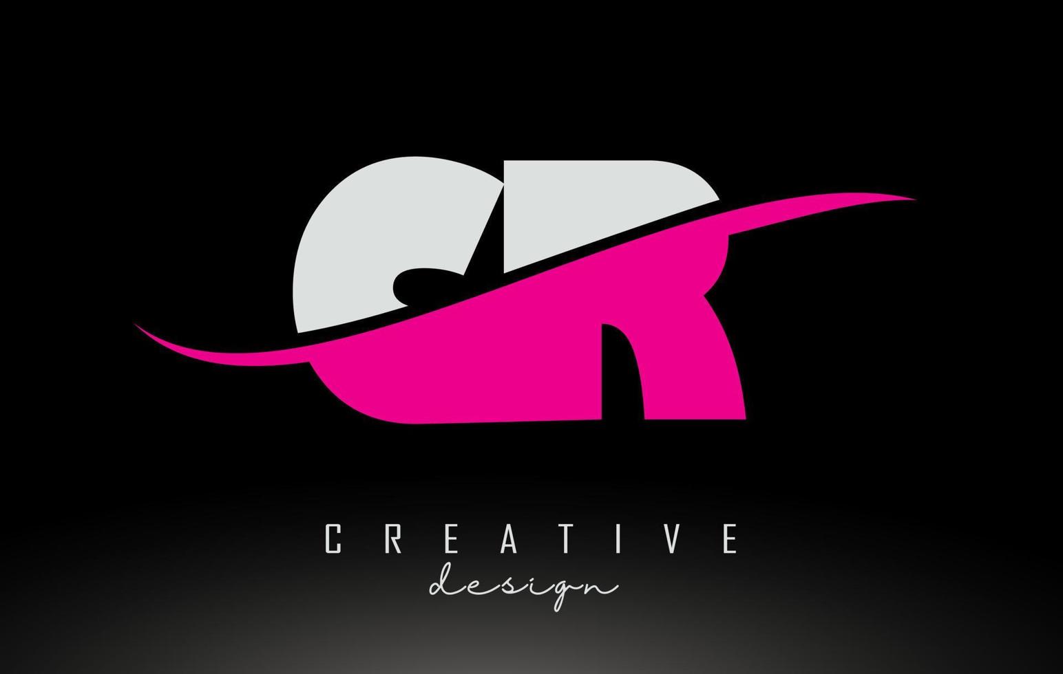 CR C R White and Pink Letter Logo with Swoosh. vector