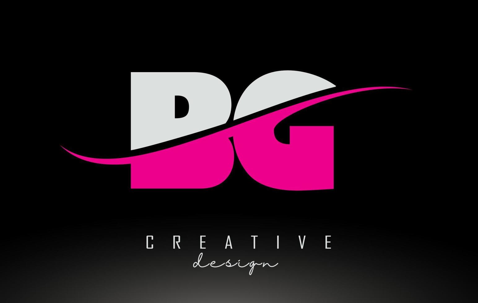 BG B G White and Pink Letter Logo with Swoosh. vector