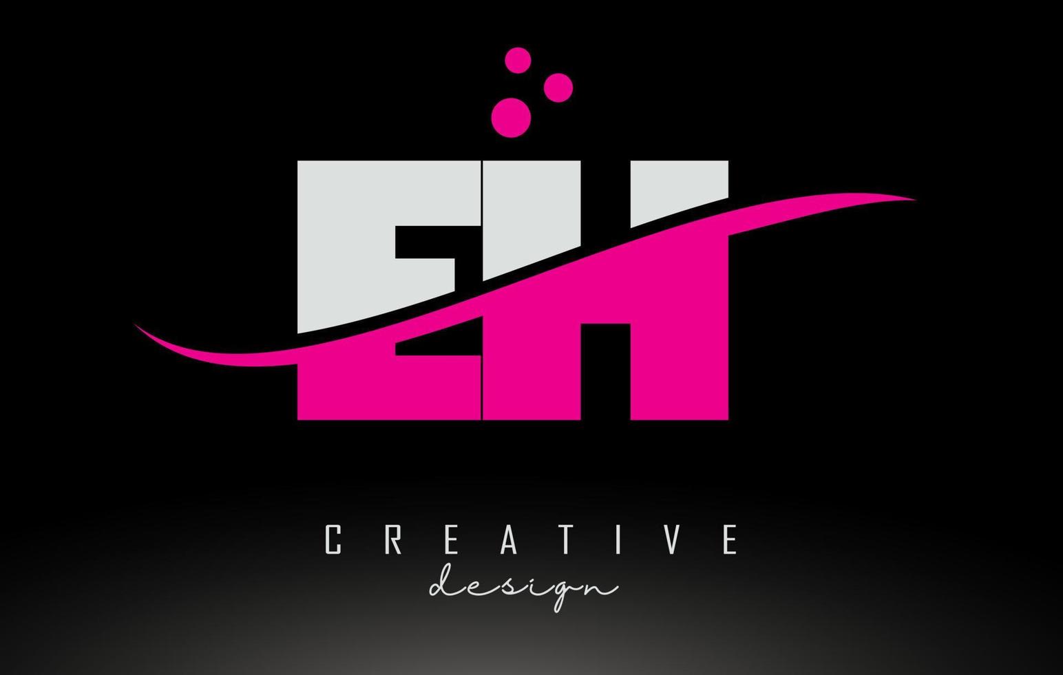 EH E H white and pink Letter Logo with Swoosh and dots. vector