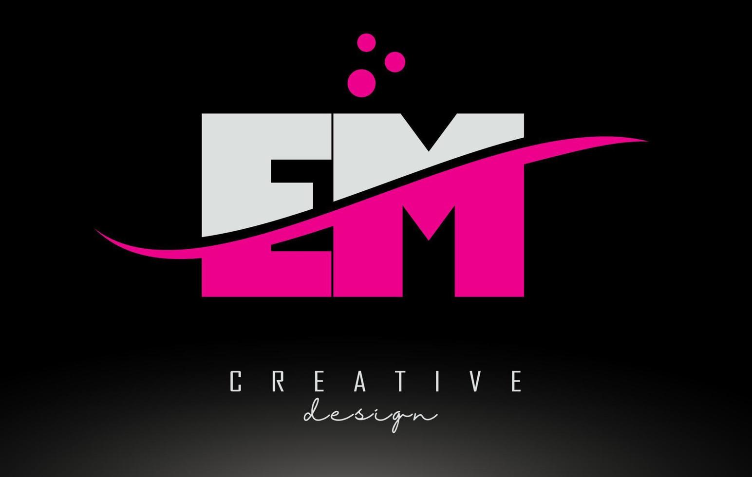 EM E M white and pink Letter Logo with Swoosh. vector