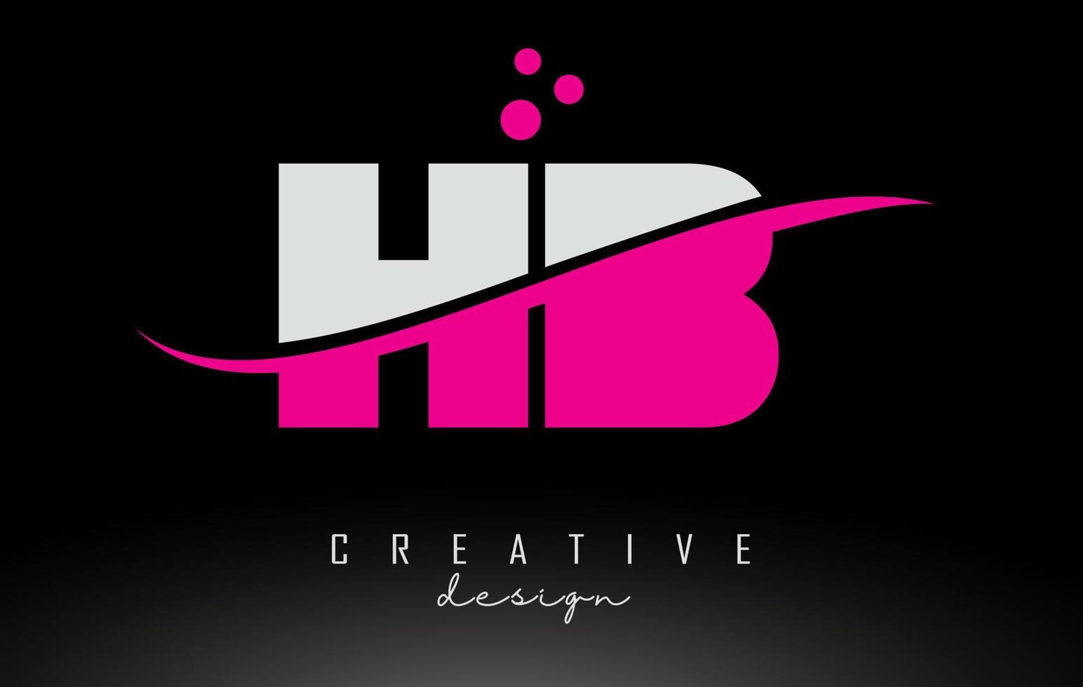 HB H B white and pink Letter Logo with Swoosh and dots. vector