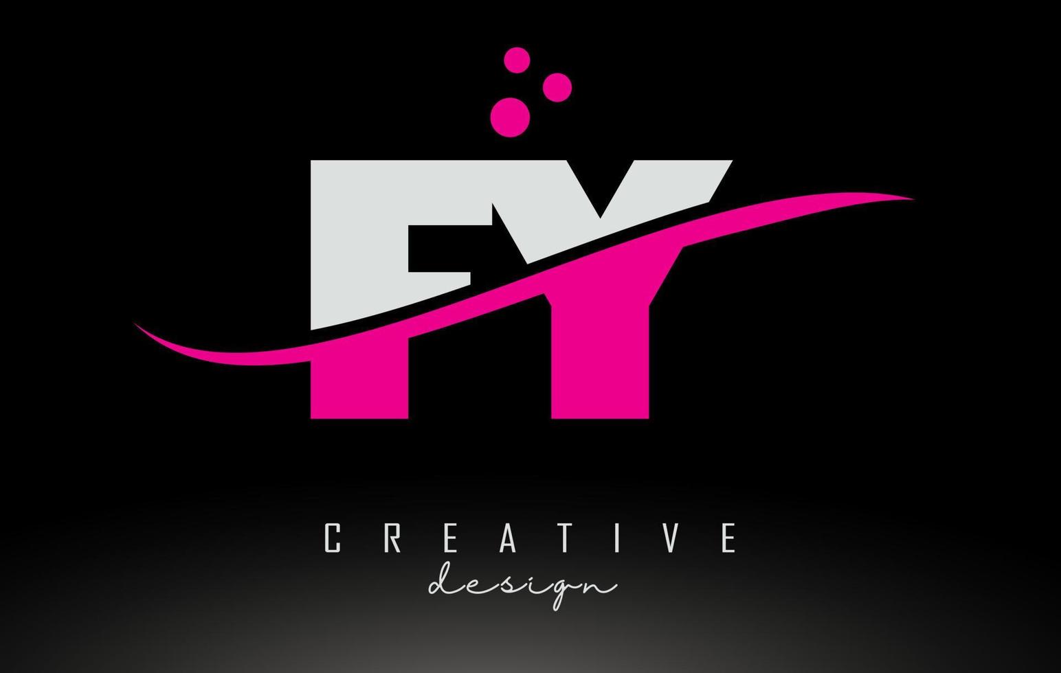 FY F Y white and pink Letter Logo with Swoosh and dots. vector