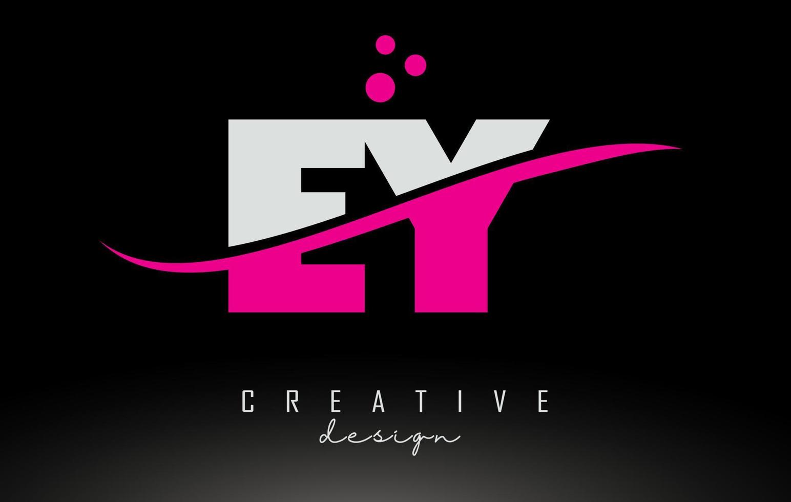 EY E Y white and pink Letter Logo with Swoosh and dots. vector