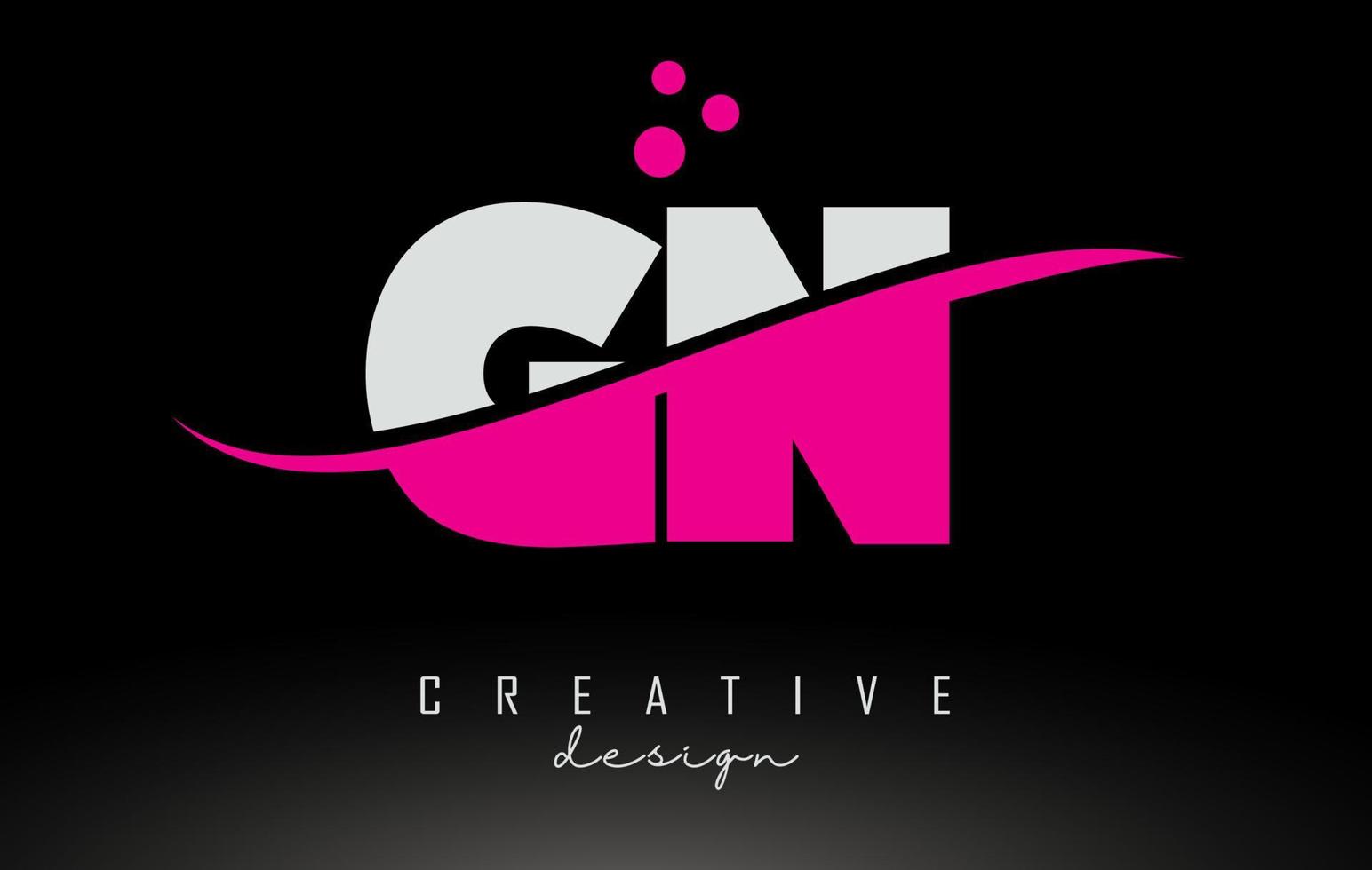 GN G N white and pink Letter Logo with Swoosh and dots. vector