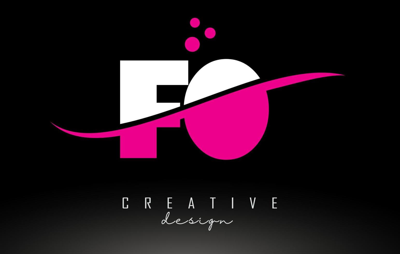 FO F O white and pink Letter Logo with Swoosh and dots. vector