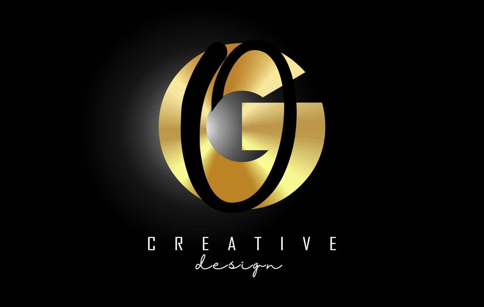 Golden Letters GO Logo with a minimalist design. Letters G and O with geometric and handwritten typography. vector