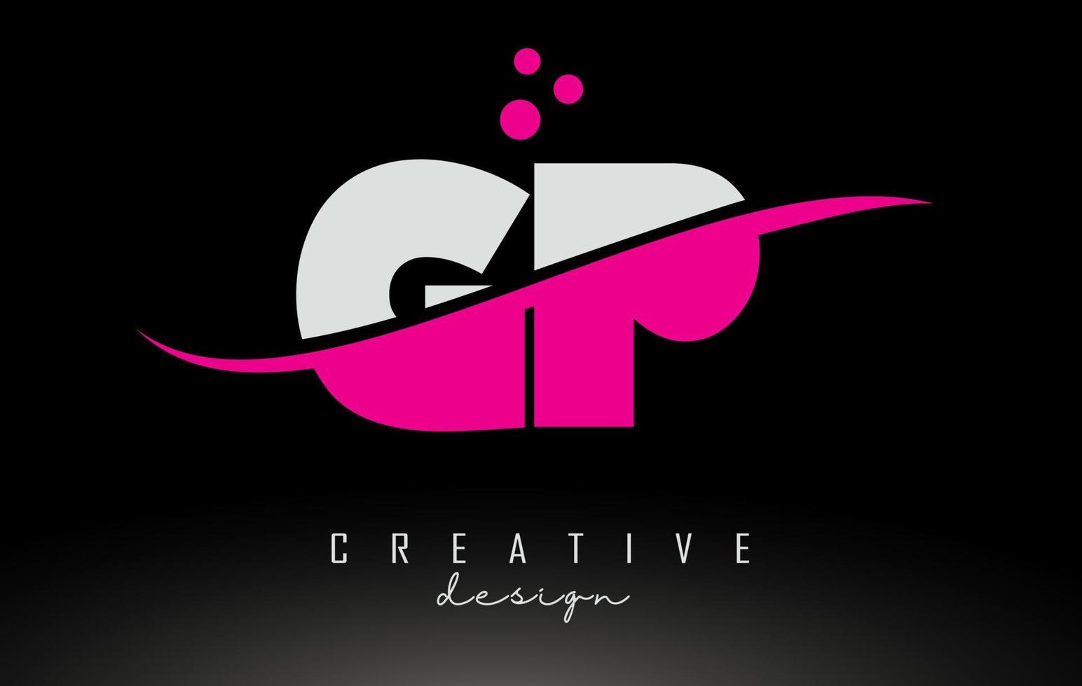 GP G P white and pink Letter Logo with Swoosh and dots. vector