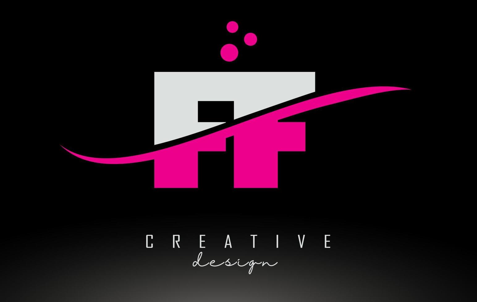 Logotipo de letra ff ff en blanco y rosa con swoosh y puntos. vector