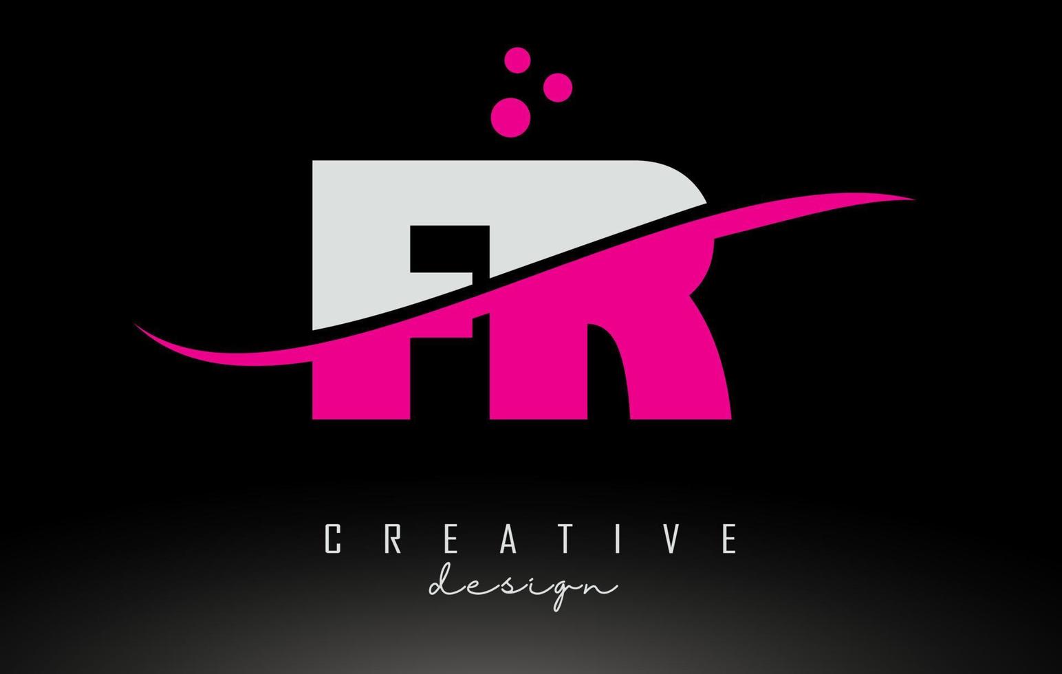 FR F R white and pink Letter Logo with Swoosh and dots. vector