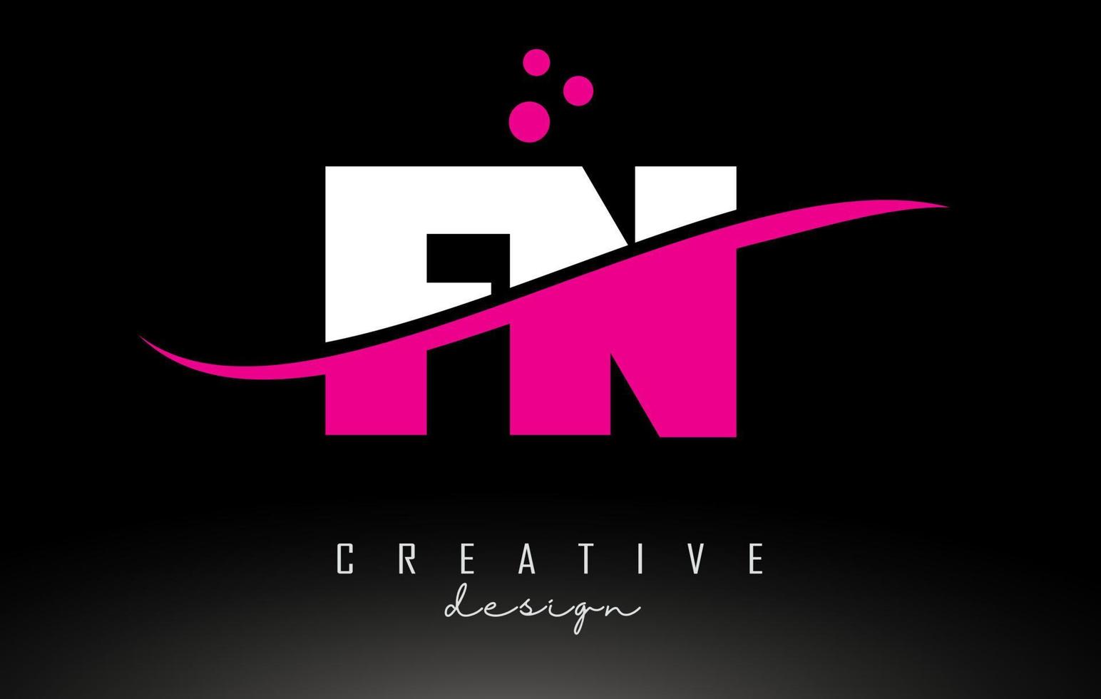 logotipo de letra fn fn en blanco y rosa con swoosh y puntos. vector