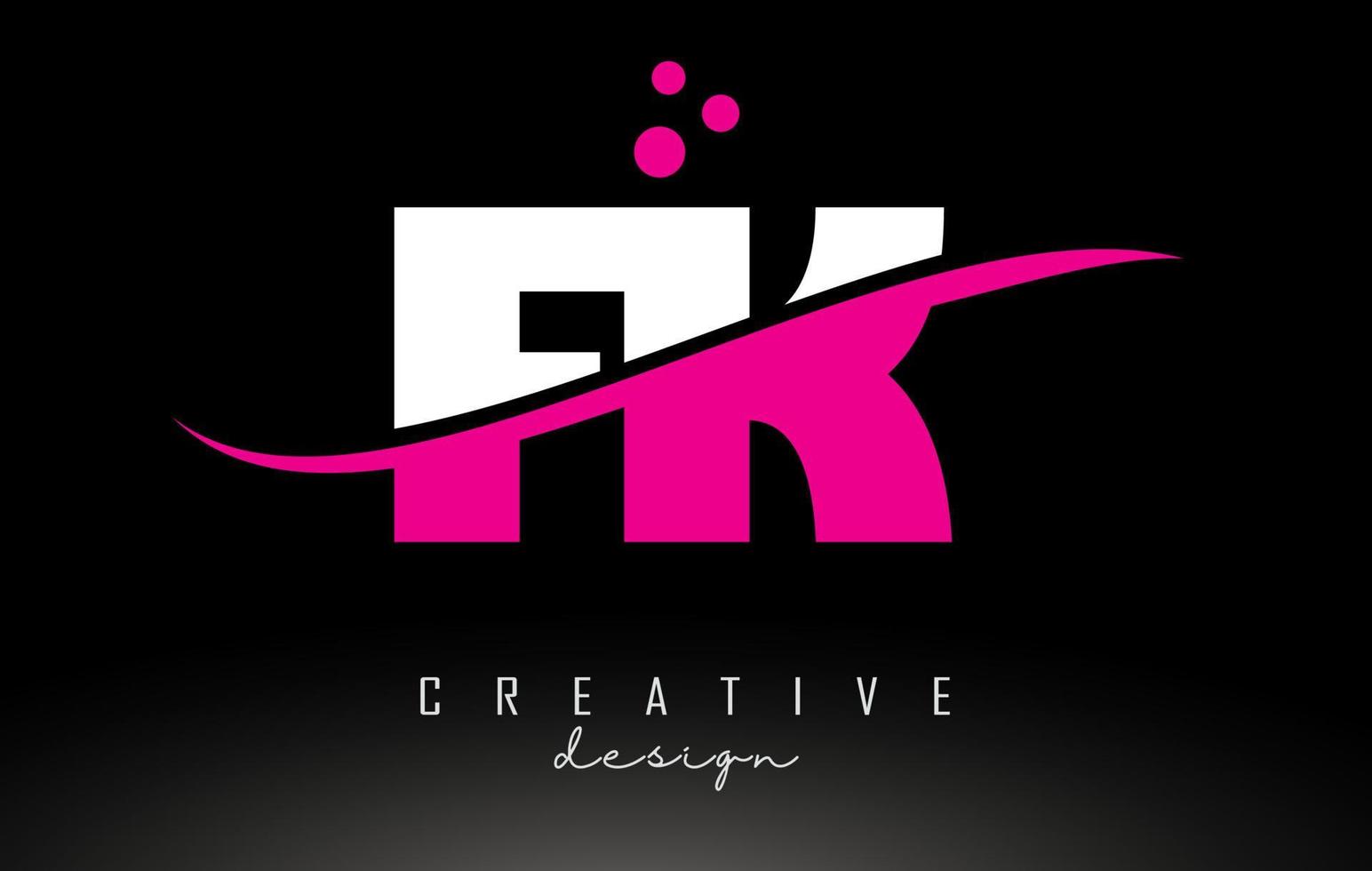 FK F K white and pink Letter Logo with Swoosh and dots. vector