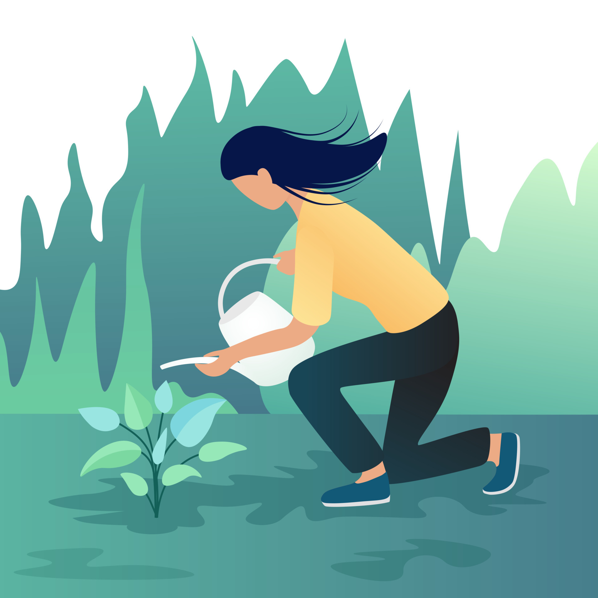 Girl watering plants with leaves in garden. Gardening, botany concept. Vector cartoon design 6582100 Vector Art at Vecteezy Girl watering plants with leaves in garden. Gardening, botany concept. Vector cartoon design 6582100 Vector Art at Vecteezy