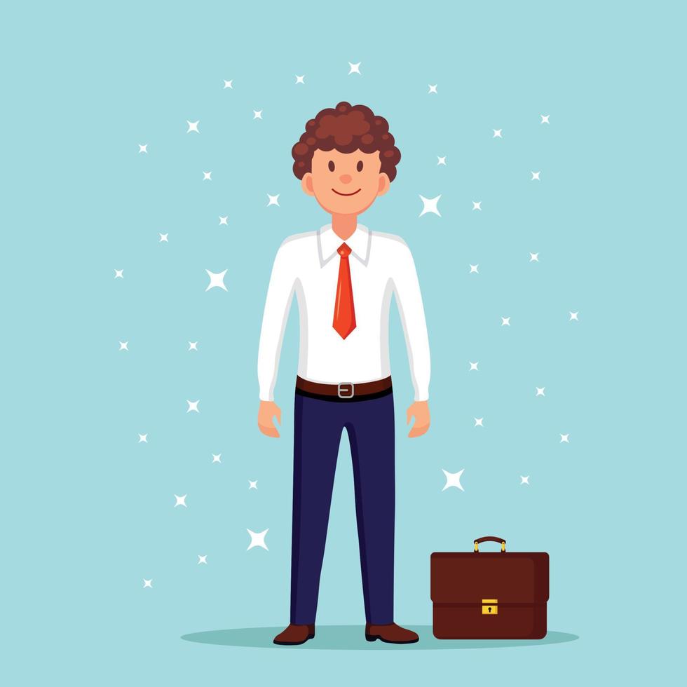 Business man with briefcase, case. Manager character, entrepreneur in suit vector