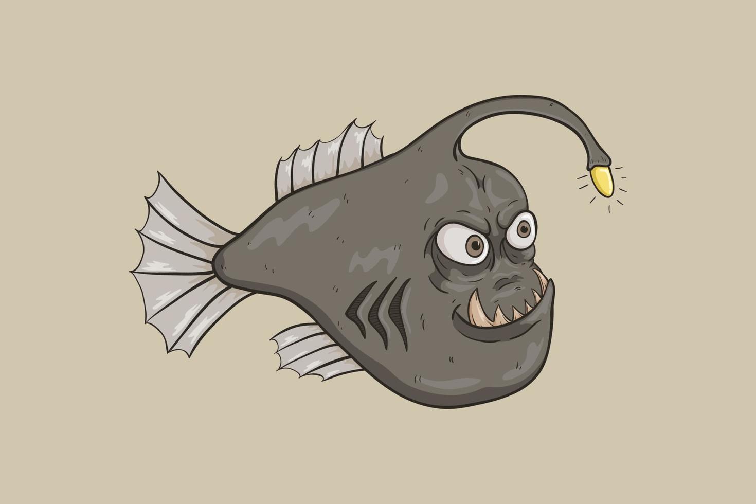 devil fish cartoon with scary face vector