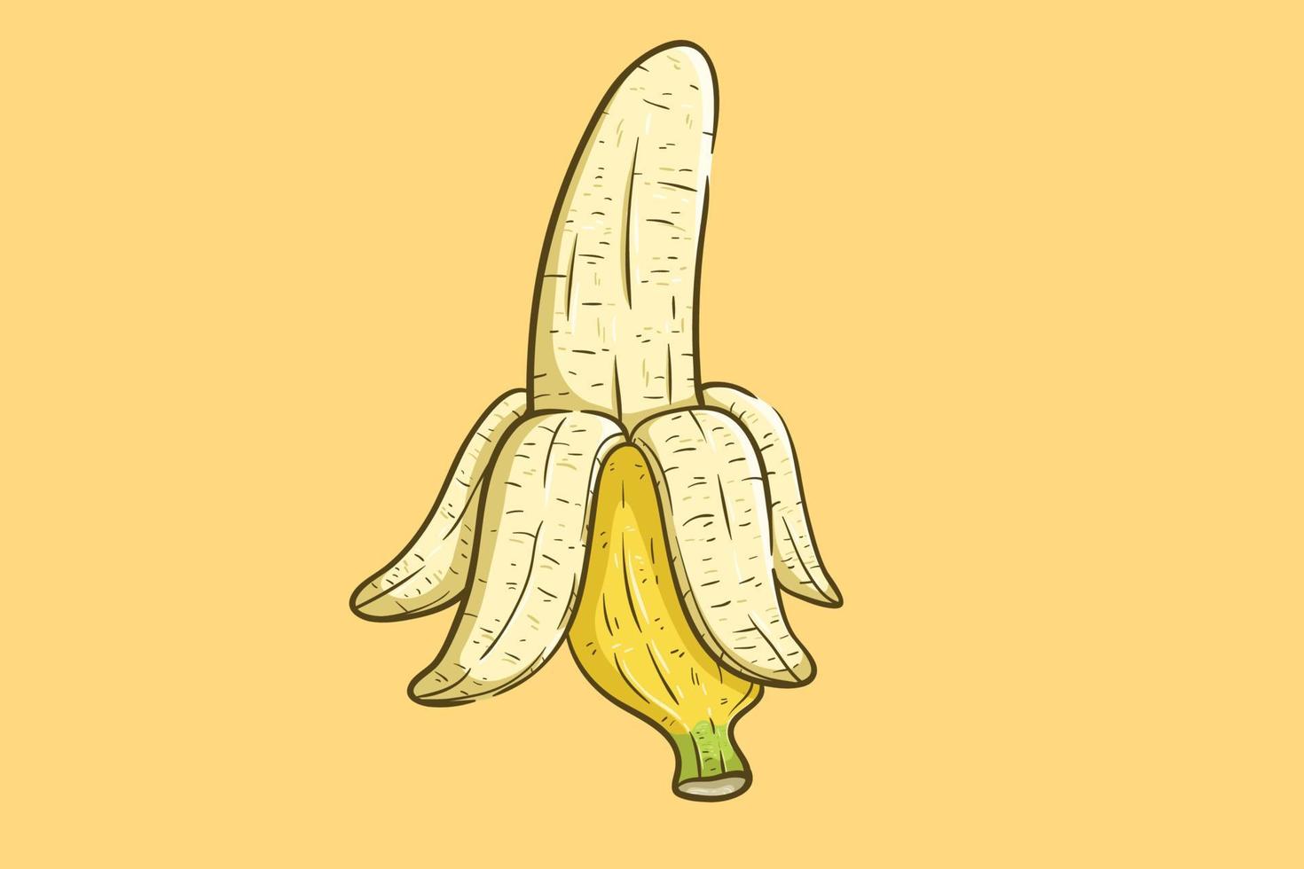 hand drawn banana peeled on yellow background vector