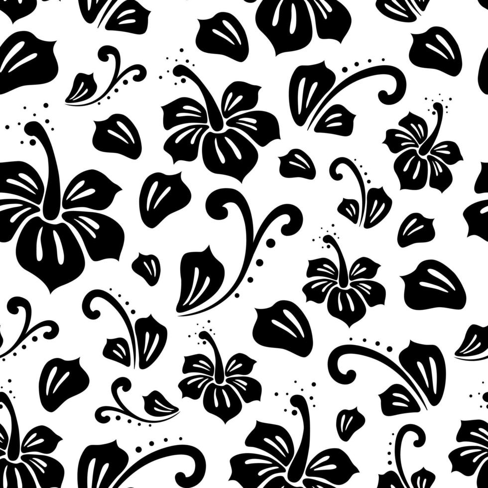 black and white hibiscus flower in seamless pattern vector