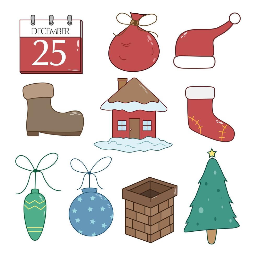 cute christmas icons collection with doodle style vector