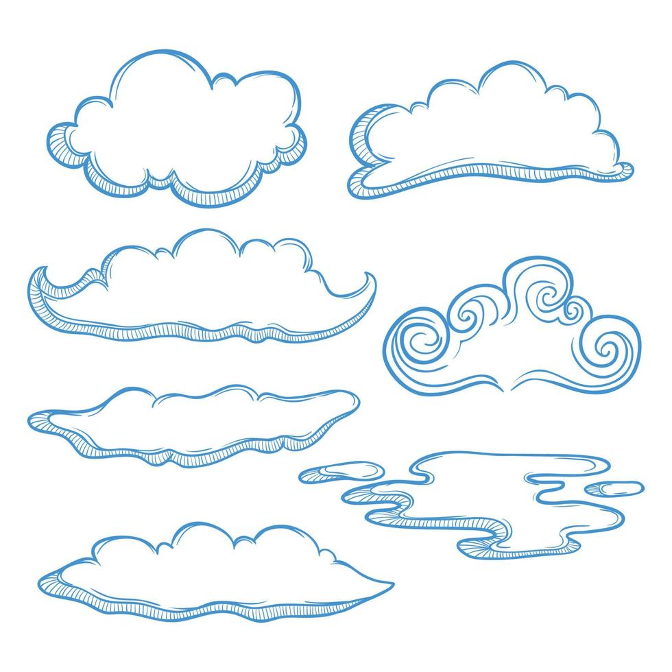 colección de nubes de fideos sobre fondo blanco vector