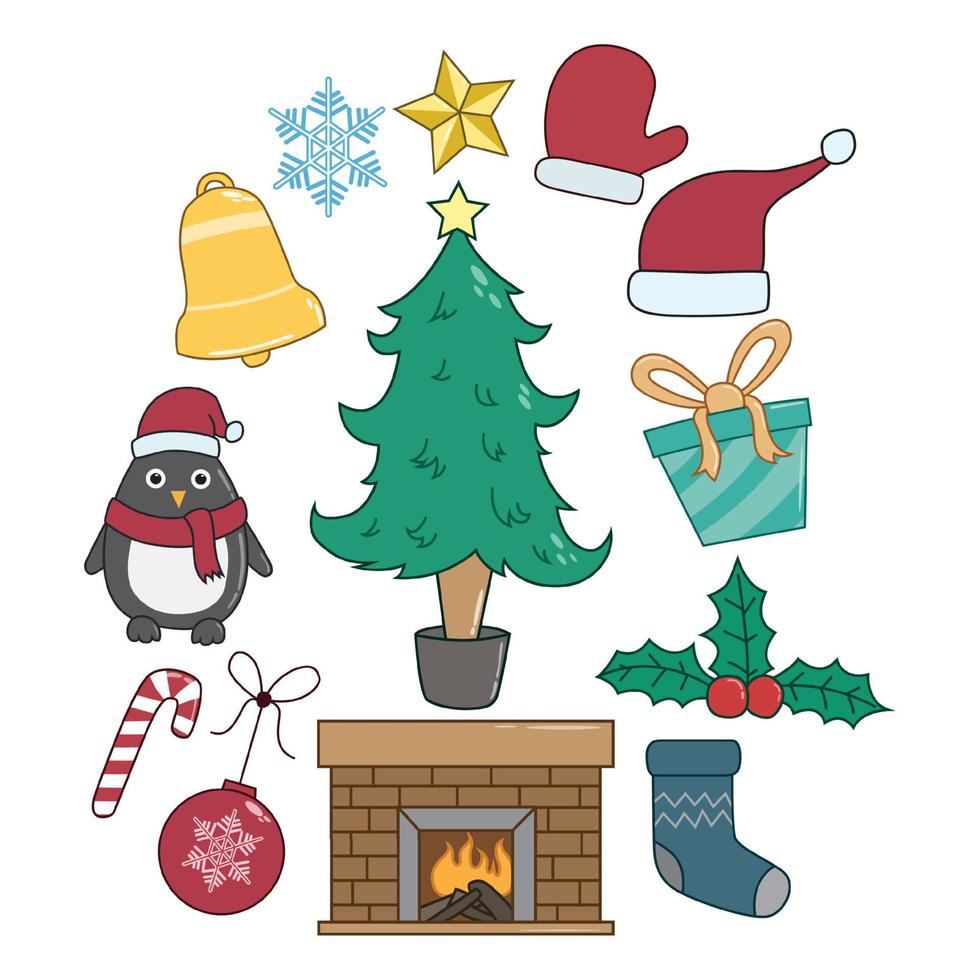 set of doodle christmas icons or elements vector
