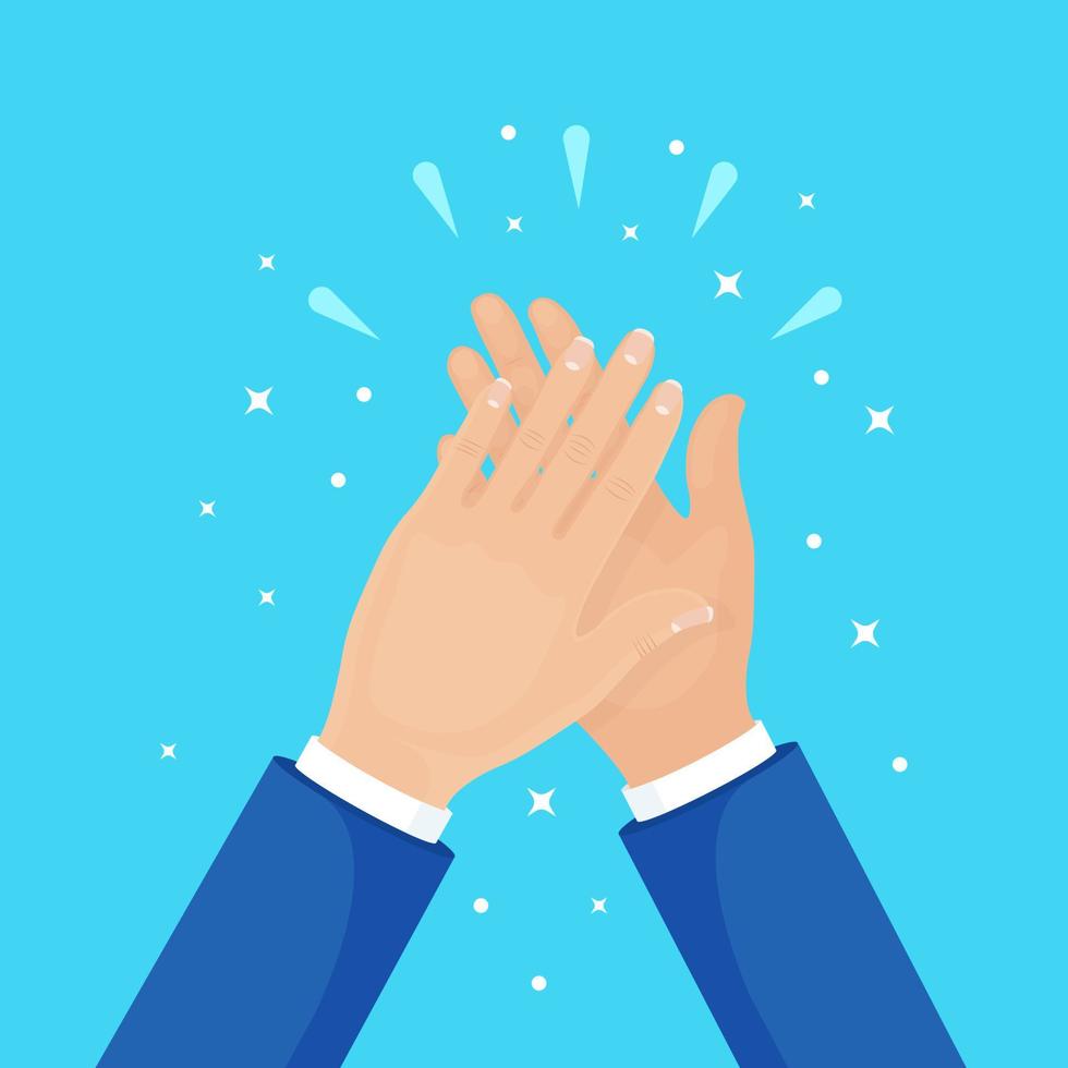 Clap of the hands isolated on background. Businessman clapping. Applause, cheer. Good opinion, positive feedback concept. Congratulate with successful deal. Vector flat design