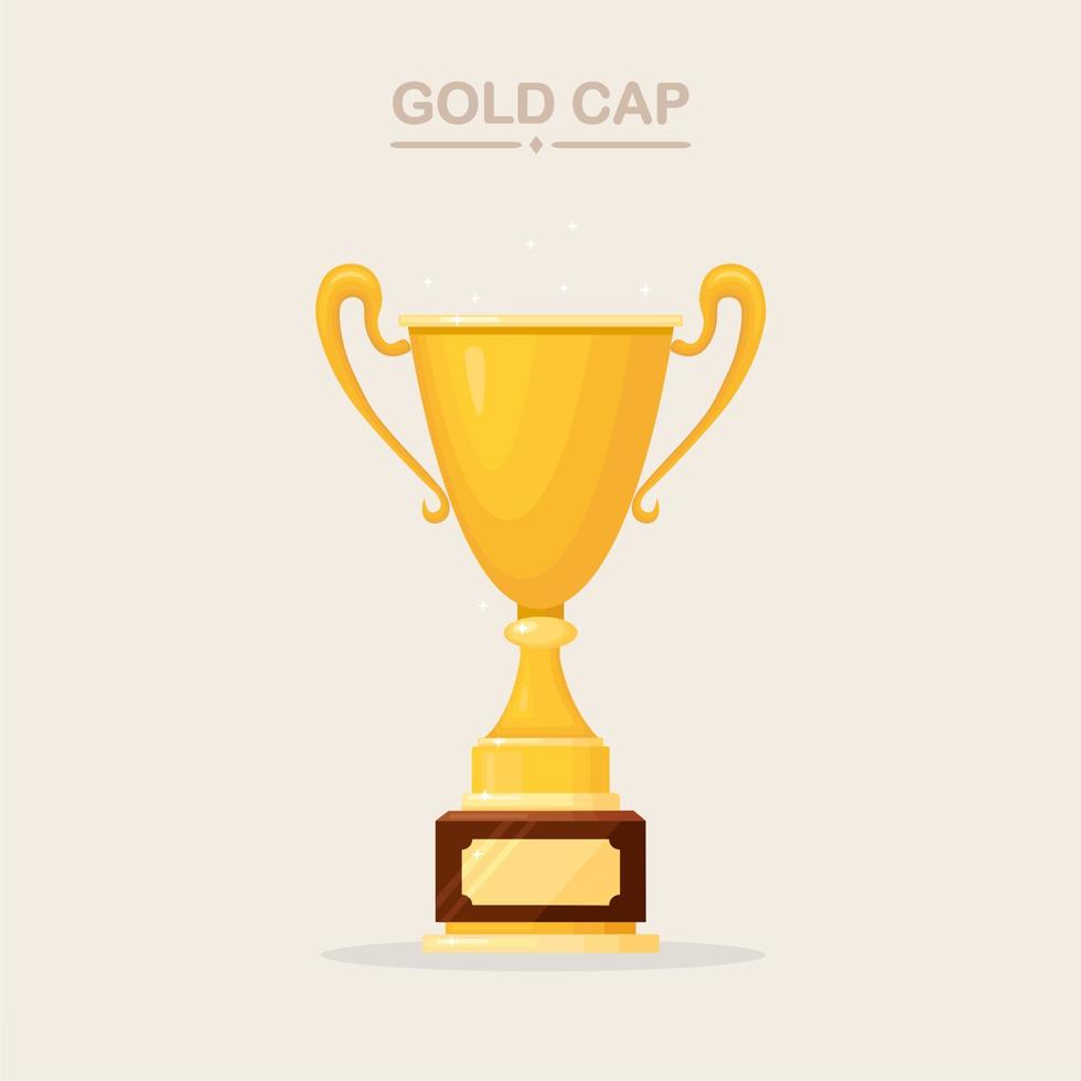 Trophy cup. Gold goblet isolated on white background. Awards for winner, champion. Concept of victory, award, championship, leadership, achievement. Vector elements for logo, label, game, app design.