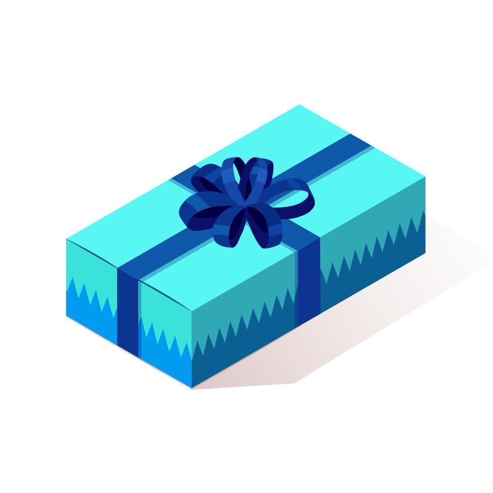 3d isometric gift box, present with ribbon, bow isolated on background. Christmas shopping concept. Surprise for anniversary, birthday, wedding. Vector cartoon design