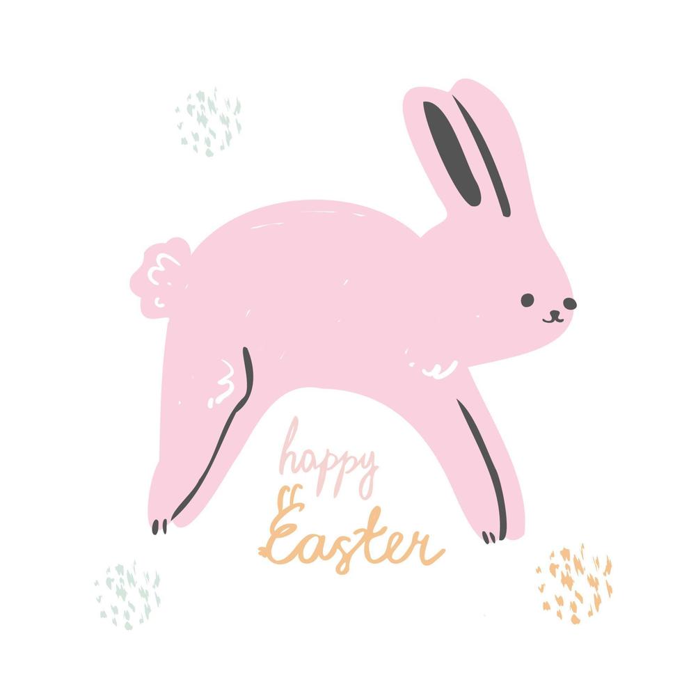 Modern pastel easter greeting card with easter bunny in hand drawn style vector