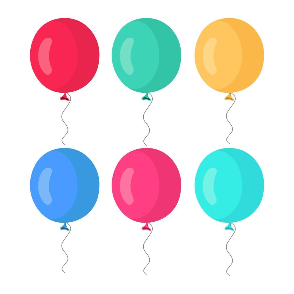 Bunch of helium balloon, flying air balls  isolated on white background. Happy birthday, holiday concept. Party decoration. Vector cartoon design