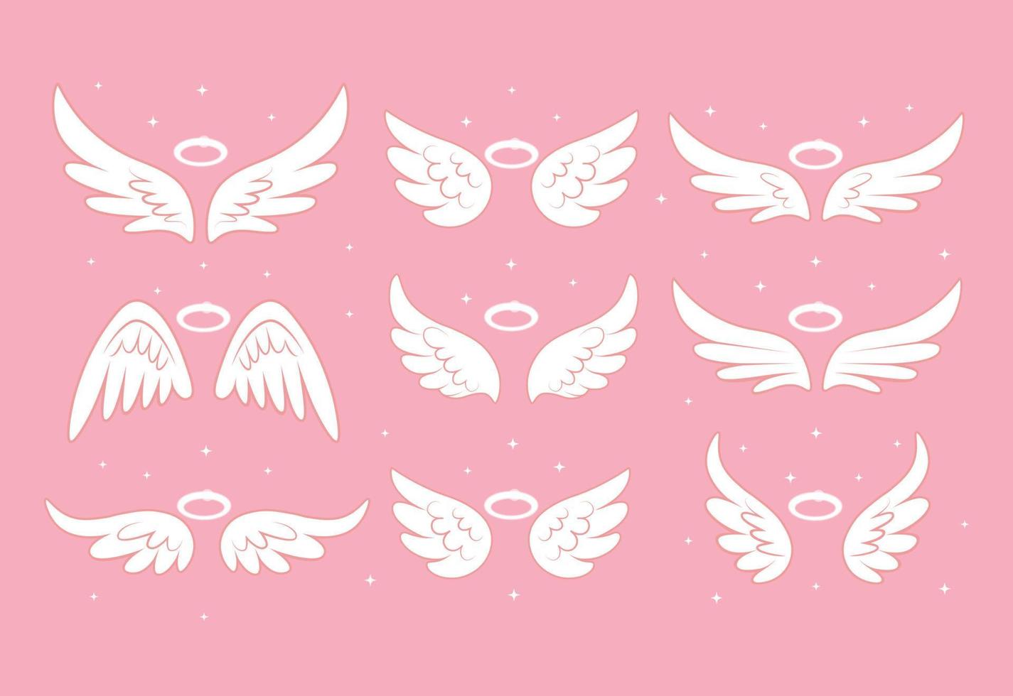 Sparkle angel fairy wings with gold nimbus, halo isolated on background. Vector cartoon design.