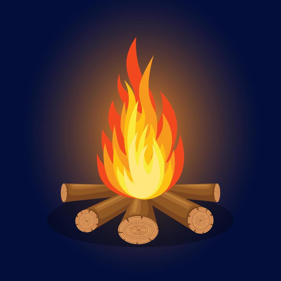 Cartoon fire flames, bonfire, campfire isolated on background. Vector flat design