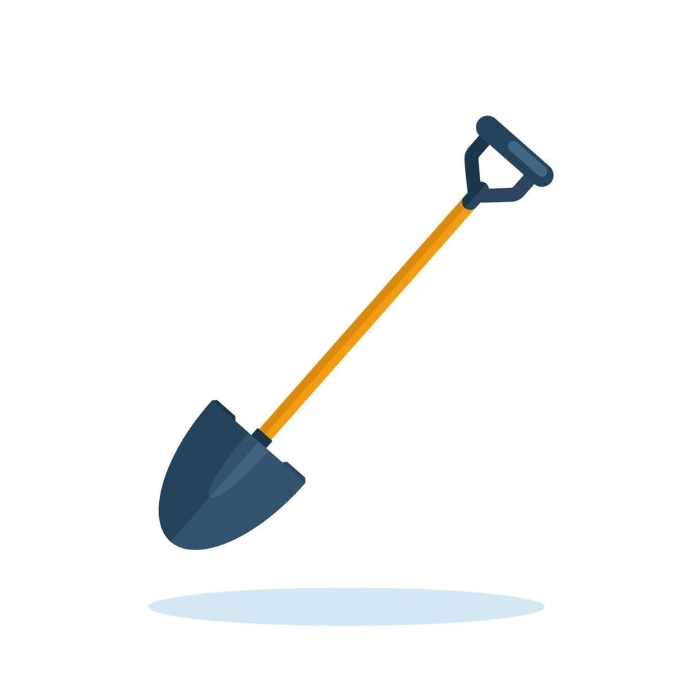 Shovel, spade isolated on background. Garden tools, digging element, equipment for farm. Spring work. Vector cartoon flat design