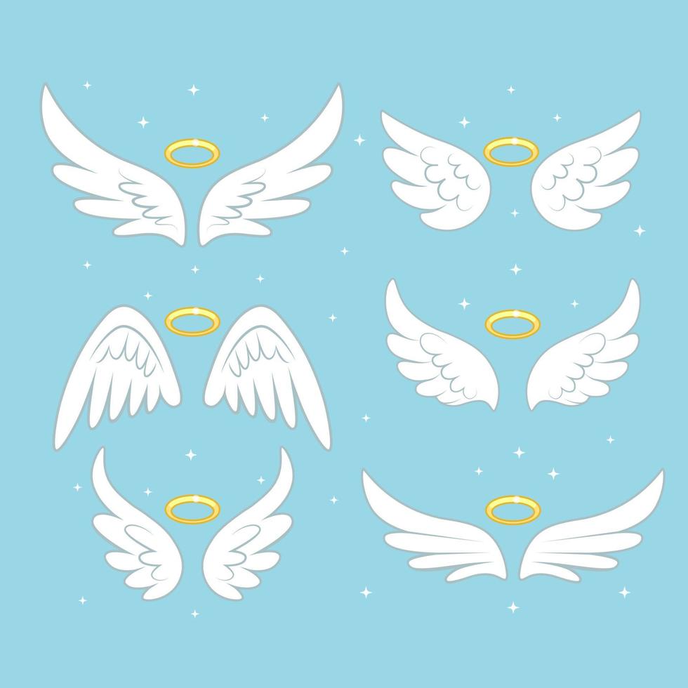 alas de hada ángel brillante con nimbus dorado, halo aislado en el fondo. diseño de dibujos animados vectoriales. vector