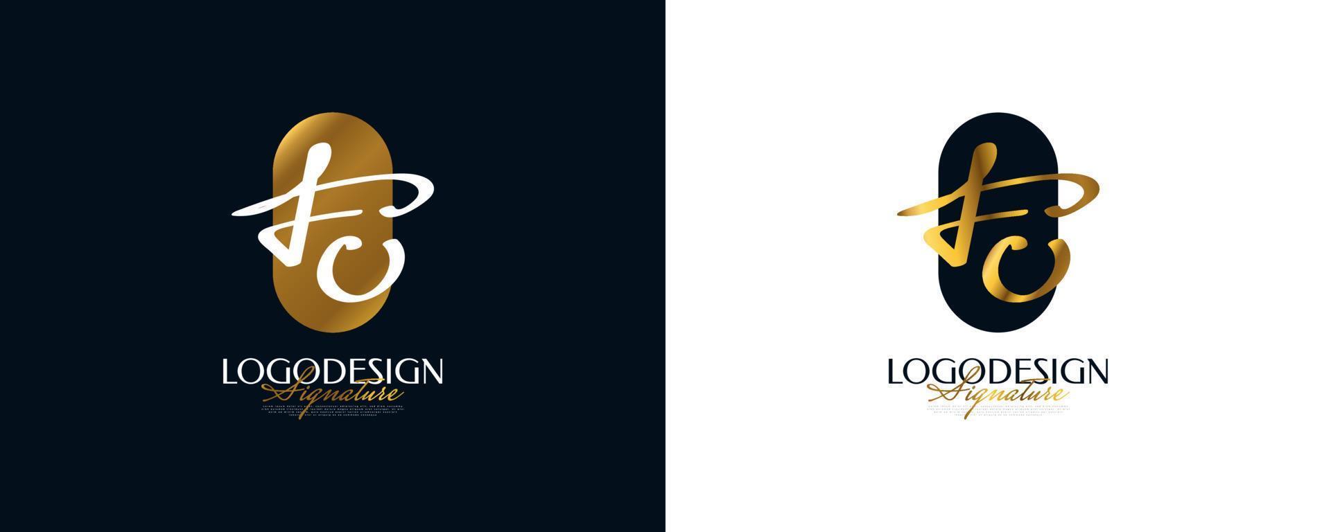 Initial F and U Logo Design in Elegant Gold Handwriting Style. FU Signature Logo or Symbol for Wedding, Fashion, Jewelry, Boutique, and Business Identity vector