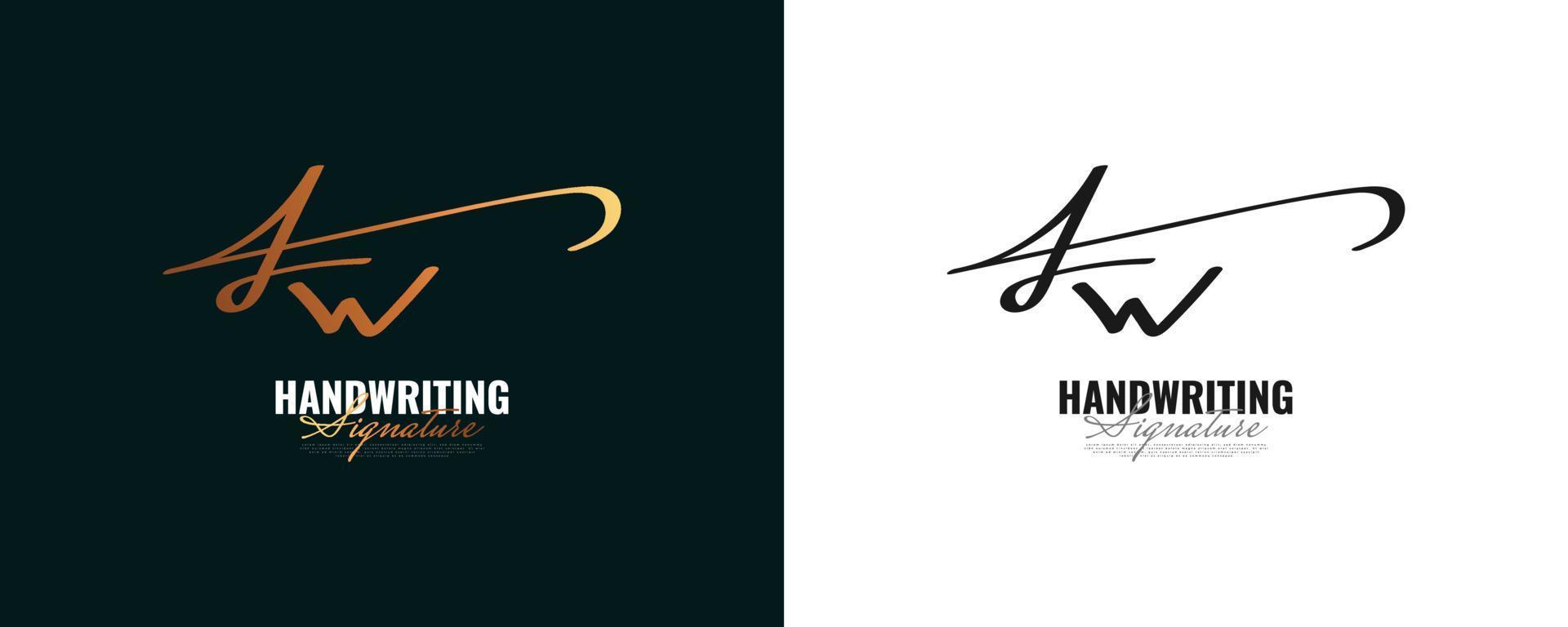Initial F and W Logo Design in Elegant Gold Handwriting Style. FW Signature Logo or Symbol for Wedding, Fashion, Jewelry, Boutique, and Business Identity vector
