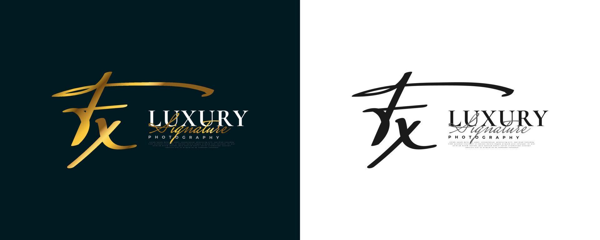 Initial F and x Logo Design in Elegant Gold Handwriting Style. Fx Signature Logo or Symbol for Wedding, Fashion, Jewelry, Boutique, and Business Identity vector