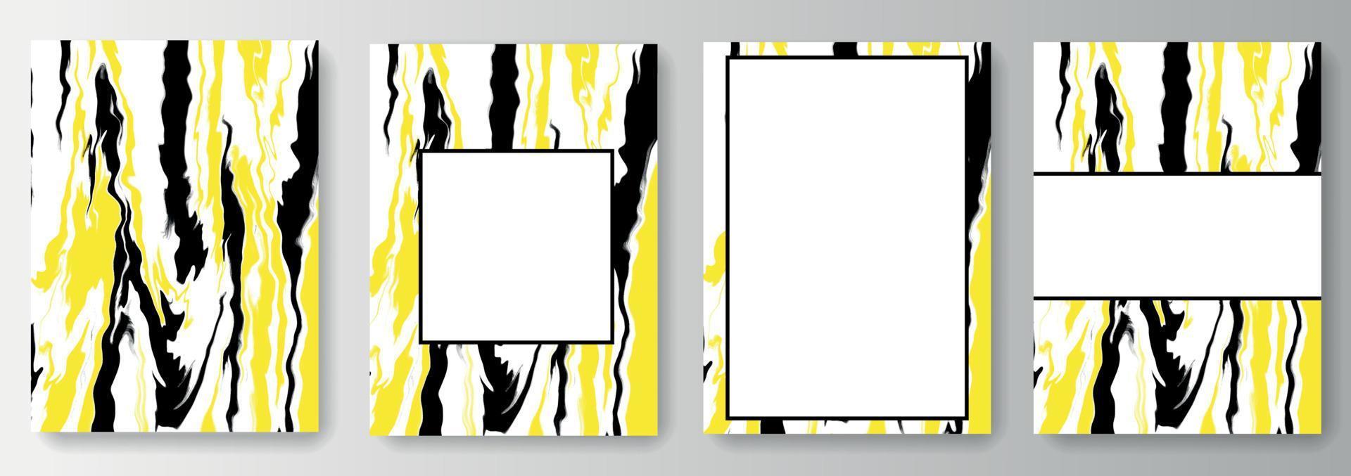 Set collection of white backgrounds with flowing yellow and black paints vector