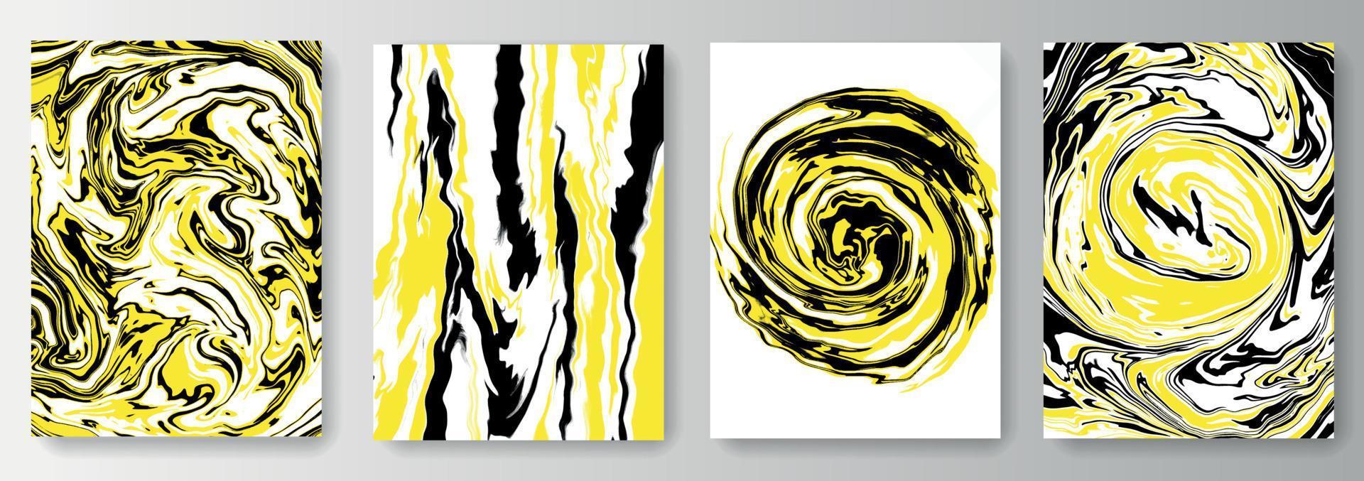 Set collection of white backgrounds with black and yellow paint streaks vector