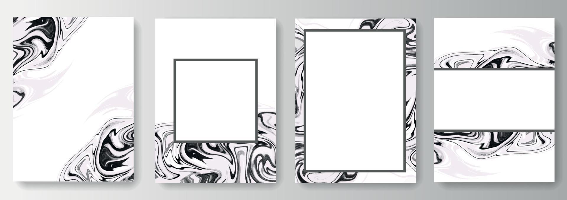 Set collection of white backgrounds with flowing black paints vector